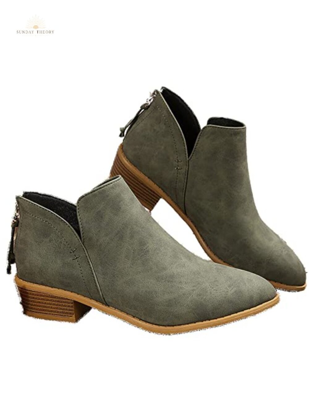 PU Leather V-Cut Ankle Booties with Chunky Block Heel